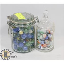 2 ANTIQUE JARS WITH MARBLES