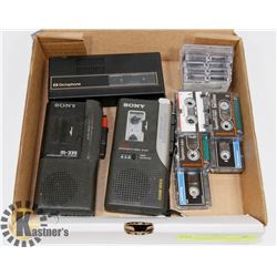 3 MICROCASSETTE RECORDERS WITH CASSETTES.