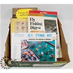 FLAT WITH WORTH FLY TYING KIT AND SEVERAL BOOKS ON