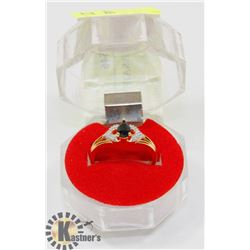 #212-GENUINE BLUE SAPPHIRE &CZ RING SIZE 7