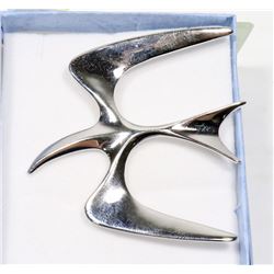 LARGE ESTATE SILVER TONE BIRD BROOCH