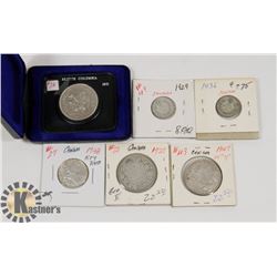 LOT OF 6 CANADA COINS, 1971- $1, 1929,1947-50 CENT