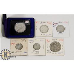 LOT OF 6 CANADA COINS 1975-$1, 1946 QUARTER,