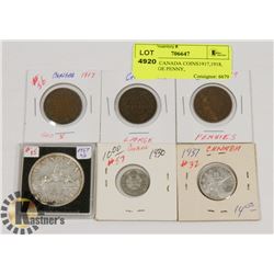 LOT OF 6 CANADA COINS 1917,1918, 1919 LARGE PENNY,