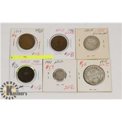 LOT OF 6 NEWFOUNDLAND COINS1918-50 CENT COIN,