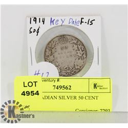1914 CANADIAN SILVER 50 CENT COIN.