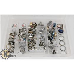 BOX OF 114 RINGS, SOME BIKER RINGS