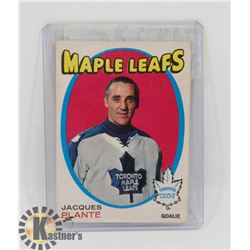 JACQUES PLANTE 71-72 TORONTO MAPLE LEAFS CARD.