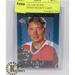 UPPERDECK JARI KURRI AUTOGRAPHED HOCKEY CARD.