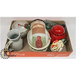 POTTERY, ENAMEL, GLASSWARE & MORE