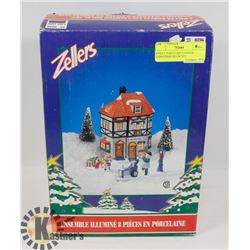 8 PIECE PORCELAIN LIGHTED CHRISTMAS HOUSE SET