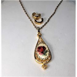 2)   VINTAGE ROSE PETITEPOINT PENDANT