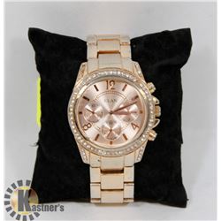 ROSE GOLD TONE WATCH W/ RHINESTONE ACCENTS
