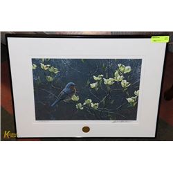 BLUEBIRD AND BLOSSOMS ROBERT BATEMAN SIGNED
