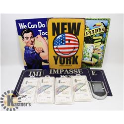 FLAT OF VINTAGE STYLE METAL SIGNS SOLD WITH
