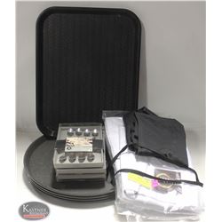 STACK OF SERVING TRAYS WITH NEW CHEF APRONS &