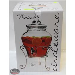 NEW 2.2 GALLON GLASS DRINK DISPENSER W/