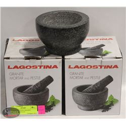 2 NEW LAGOSTINA GRANITE MORTAR & PESTLES