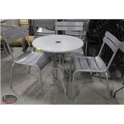 SILVER-TONED OUTDOOR ROUND PATIO TABLE W/ 3 CHAIRS