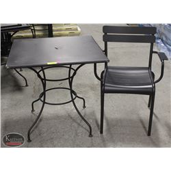 BLACK OUTDOOR SQUARE METAL PATIO TABLE W/ 1 CHAIR