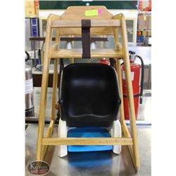 COMMERCIAL WOODEN HIGHCHAIR W/ 2 BOOSTER SEATS