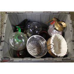 BOX OF ASSORTED COFFEE SUPPLIES AND MORE.