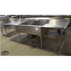 STAINLESS STEEL 2-WELL SINK W/ FAUCET, PRE-RINSE,