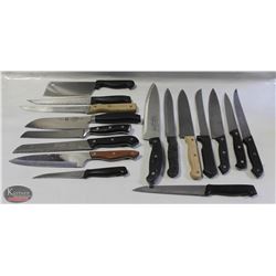 LOT OF 15 PLUS KNIVES INCL 1 HENCKEL.