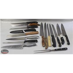 LOT OF 15 PLUS KNIVES INCL 1 HENCKEL.
