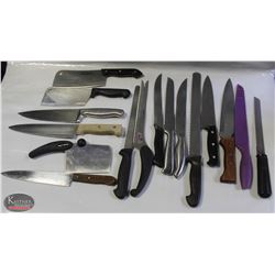 LOT OF 15 PLUS KNIVES INCL 1 HENCKEL.