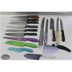 LOT OF 15 PLUS KNIVES INCL 1 HENCKEL.