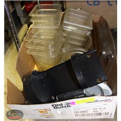 LOT OF POLYCARB INSERTS W/ LIDS + MISCELLANEOUS