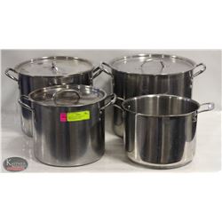 GROUP OF 4 S/S COMMERCIAL STOCK-POTS W/ 3 LIDS