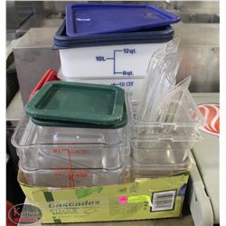 FLAT OF ASSORTED FOOD INGREDIENT BINS W/ LIDS