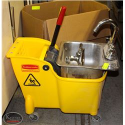 RUBBERMAID MOP BUCKET W/; S/S HANDRINSING SINK +