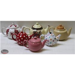 FLAT W/ 6 ASSORTED STYLE CERAMIC TEAPOTS