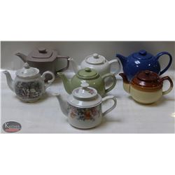 FLAT W/ 6 ASSORTED STYLE CERAMIC TEAPOTS