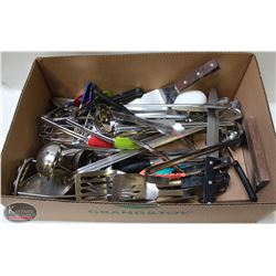 FLAT OF ASSORTED COMMERCIAL KITCHEN UTENSILS
