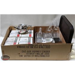 FLAT W/ 4 NEW S/S BROWNE TEAPOTS W/ S/S TABLETOP