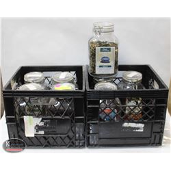 GROUP OF 9 LARGE SEALED-GLASS INGREDIENT JUGS &