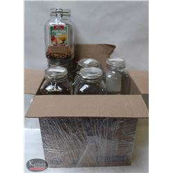 GROUP OF 9 LARGE SEALED-GLASS INGREDIENT JUGS &