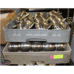 2 DISH-TRAYS OF S/S TABLETOP TEAPOTS/ CREAM-POT