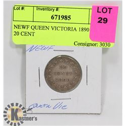 NEWF QUEEN VICTORIA 1890 SILVER 20 CENT