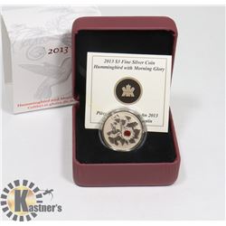 FINE SILVER COIN HUMMINGBIRD WITH MORNING GLORY