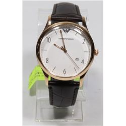 NEW EMPORIO ARMANI WHITE DIAL LEATHER STRAP WATCH