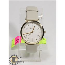 NEW DKNY MINETTA WHITE DIAL/BEIGE LEATHER BAND