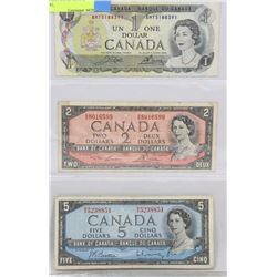 LOT OF 3 CANADIAN BANK NOTES, 1954- $5, 1973 $1,