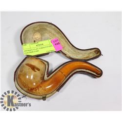 ANTIQUE CLAY TOBACCO PIPE IN LEATHER CASE