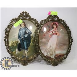 PAIR OF VINTAGE CURVED GLASS PICTURES.