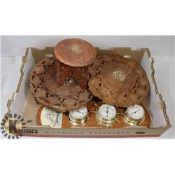 SET OF 3 SMALL CARVED WOOD TABLES & WEATHER